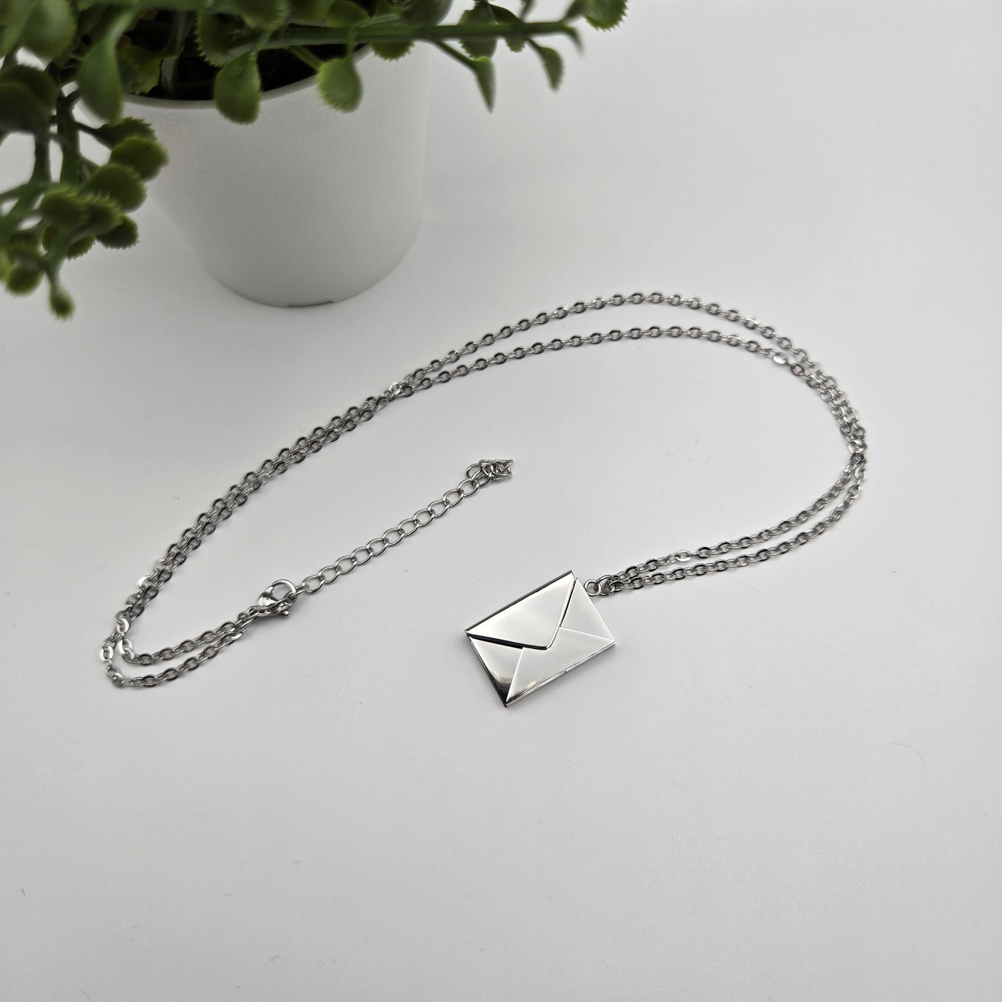 Message in a Locket - Stainless Steel Silver Envelope and Message Necklace