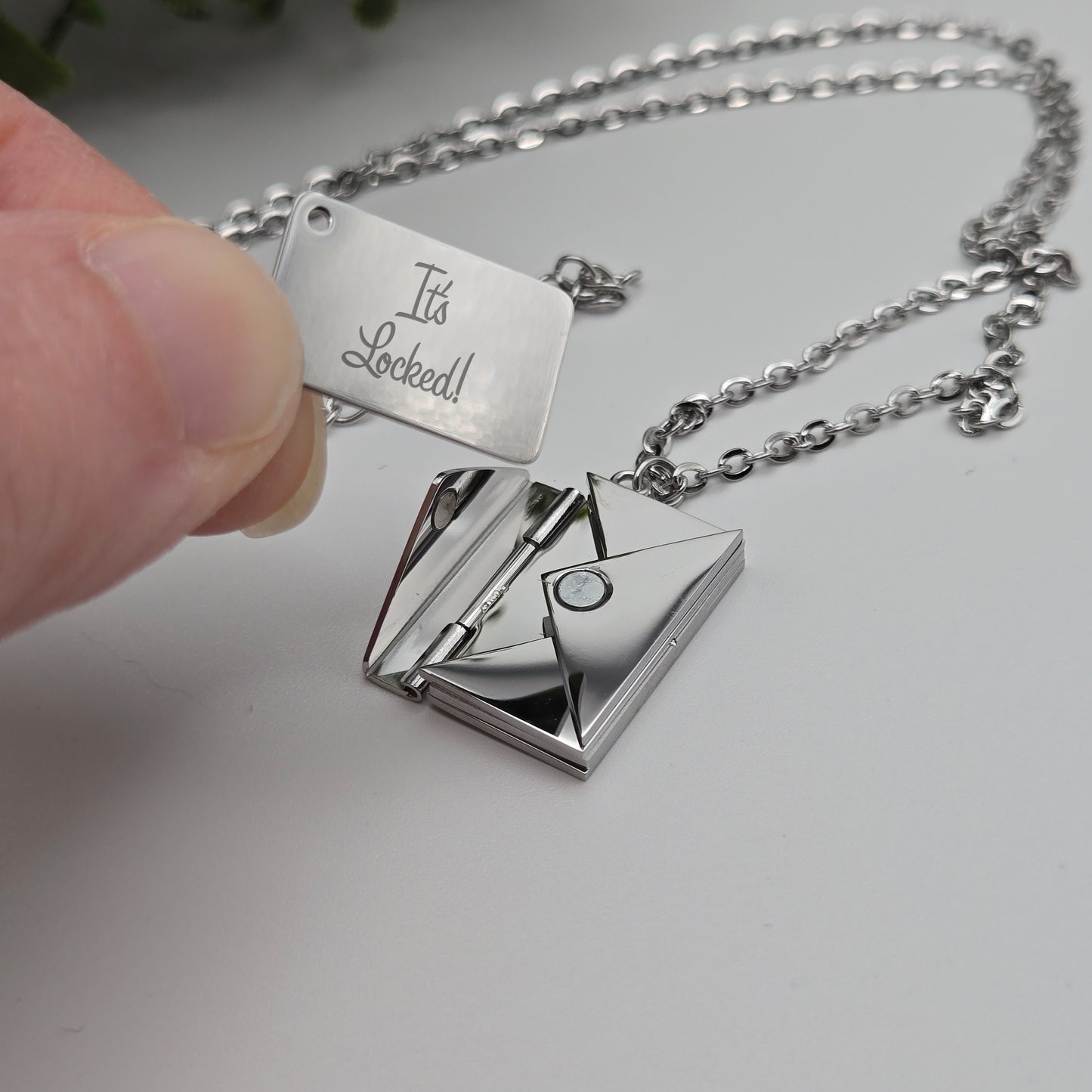Message in a Locket - Stainless Steel Silver Envelope and Message Necklace
