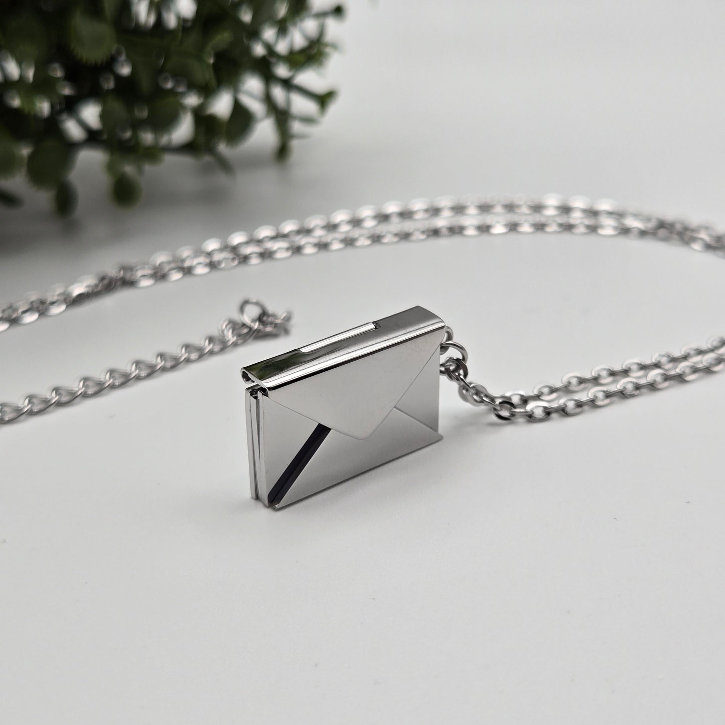 Message in a Locket - Stainless Steel Silver Envelope and Message Necklace