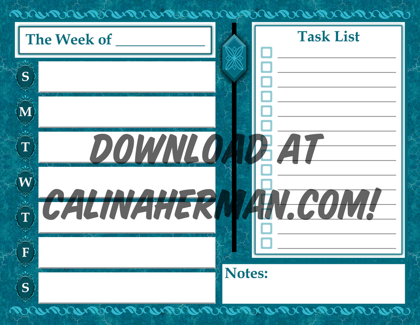 Planner Print Out - Teal Marble