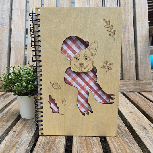 Corgi in a Sweater - Spiral Notebook with Wood Cover