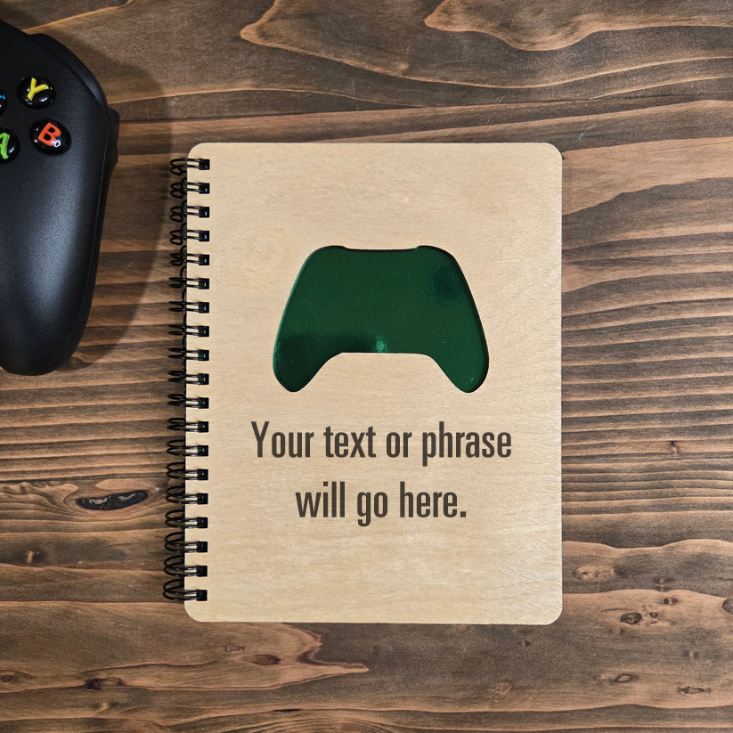 Game Controller (Green) - Spiral Notebook with Wood Cover