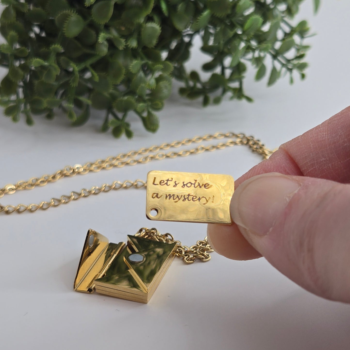 Message in a Locket - Stainless Steel Gold Envelope and Message Necklace