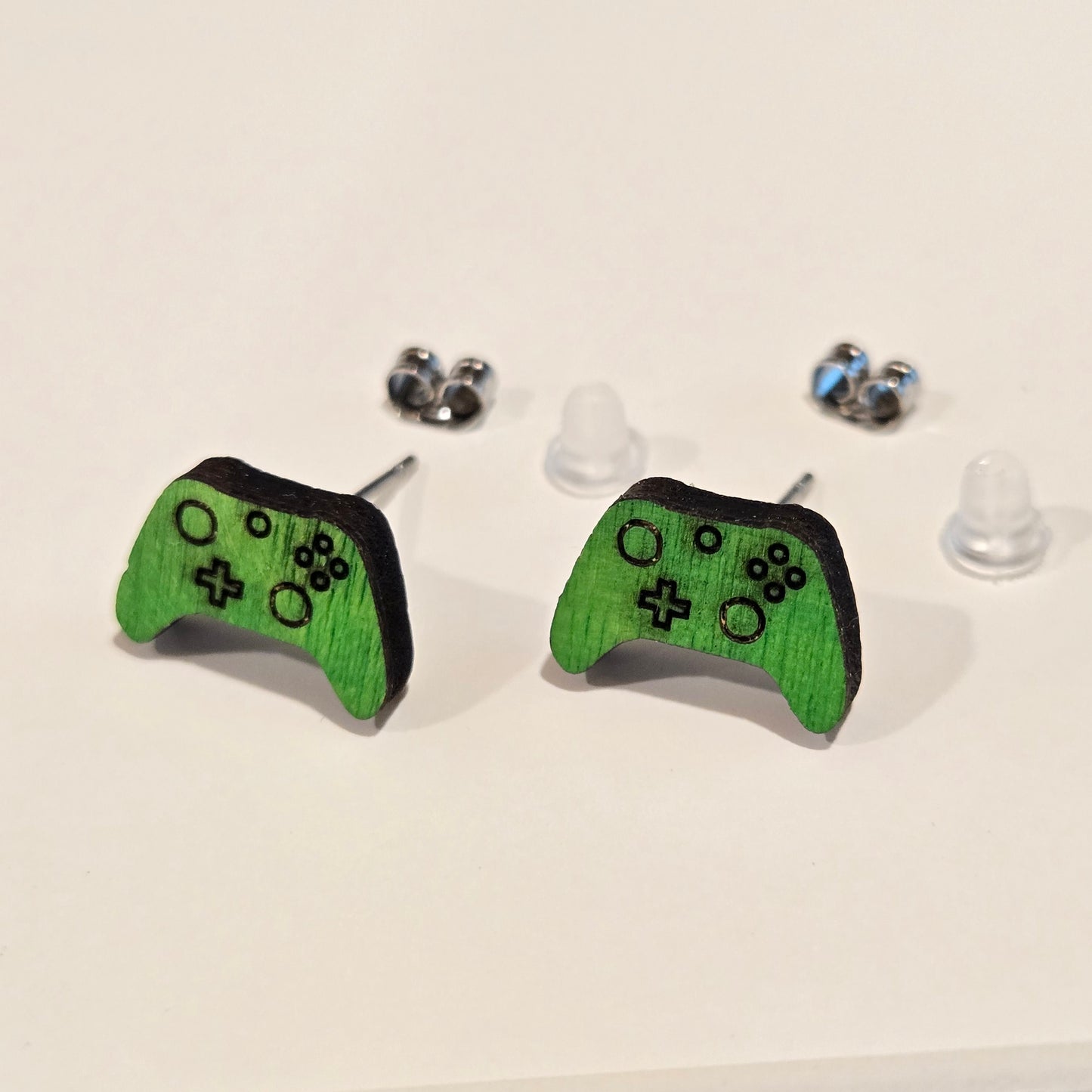 Green Xbox Inspired Controller Stud Earrings (painted wood)