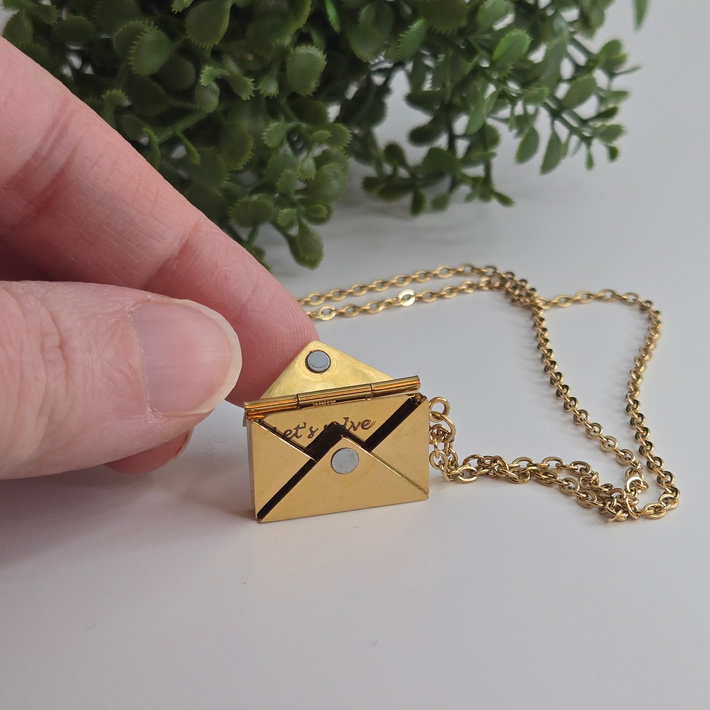 Message in a Locket - Stainless Steel Gold Envelope and Message Necklace