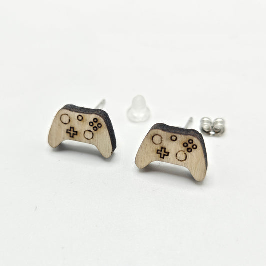 Xbox Inspired Controller Stud Earrings (wood)