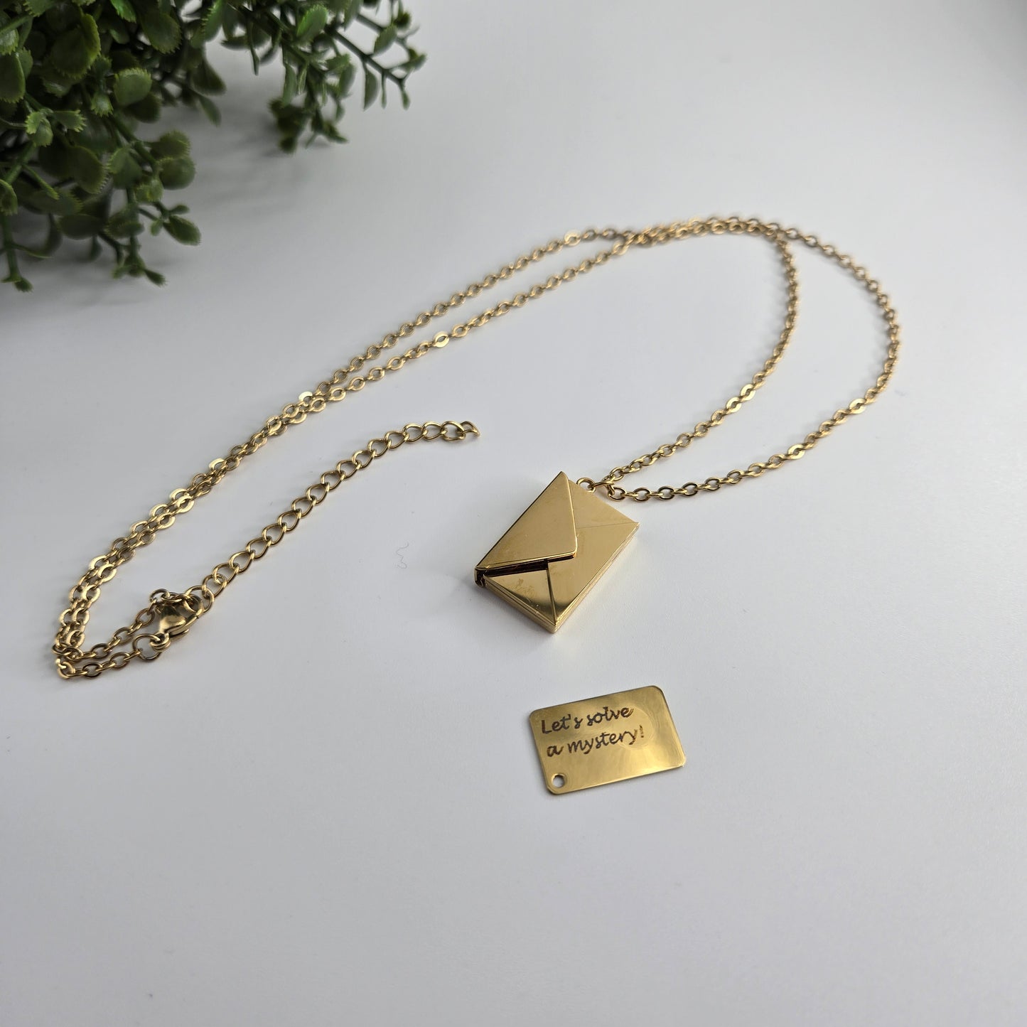 Message in a Locket - Stainless Steel Gold Envelope and Message Necklace